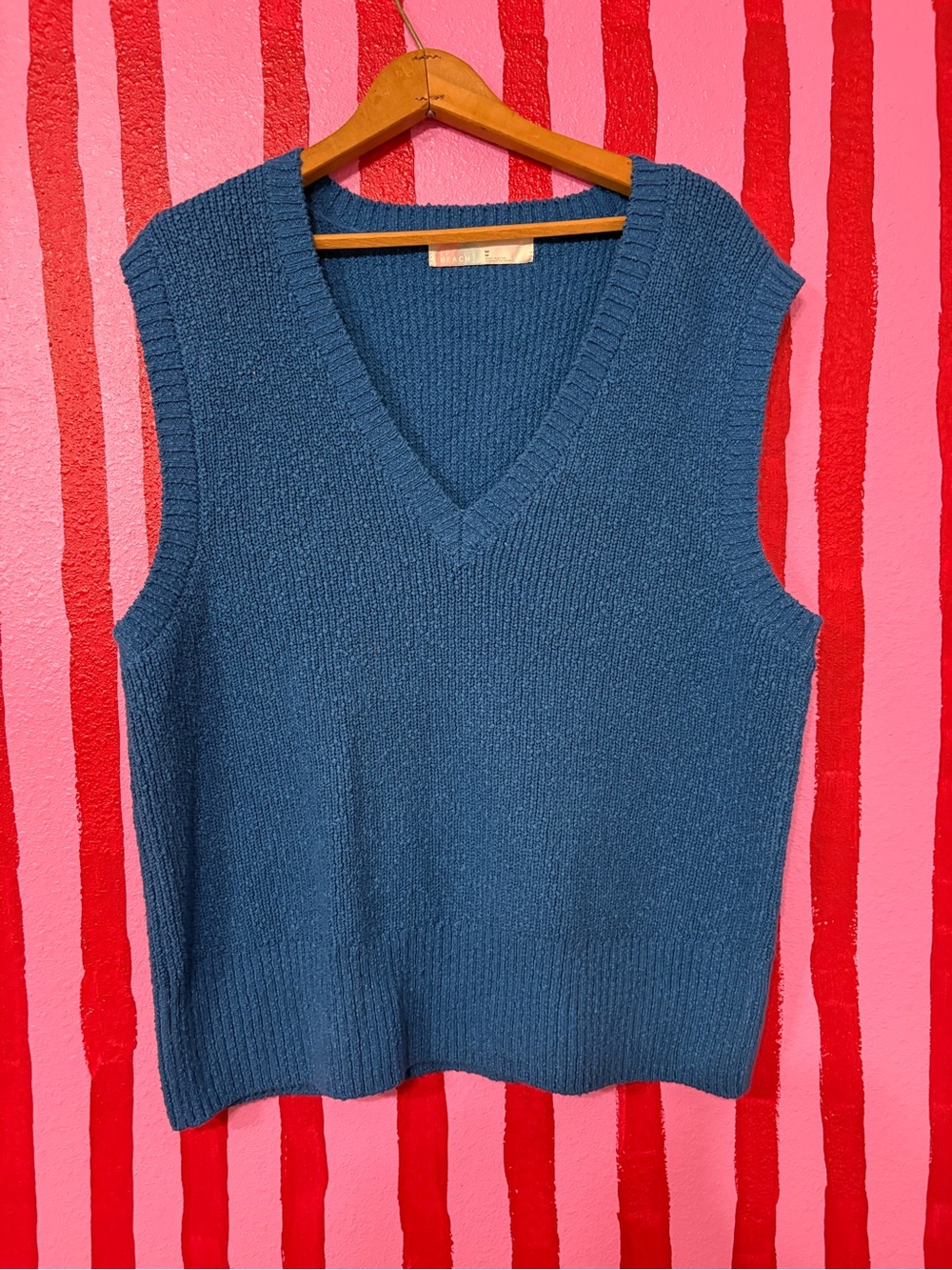 Free People Blue V-Neck Knit Sweater Vest